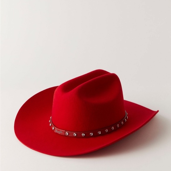 Free People X Wrangler Red Studded Cowboy Hat One Size